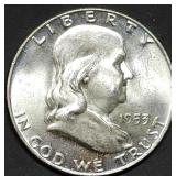 1953-D Franklin Silver Half Dollar Gem BU FBL
