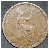 1865 Great Britain Large Penny, Nice Condition