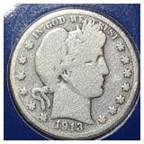 1913-D Barber Silver Half Dollar on Card