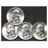 4 Gem BU Washington Silver Quarters Nice