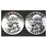 1957 & 1958 Gem BU Washington Silver Quarters