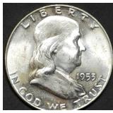 1953-D Franklin Silver Half Dollar Gem BU FBL