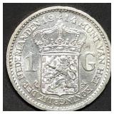 1914 Netherlands 1 Gulden Silver Coin Gem BU