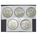 5 BU Ike Dollars in Holders incl. Bicentennial