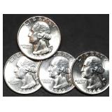 4 Gem BU Washington Silver Quarters Nice