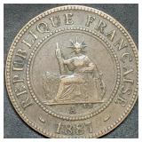 1887 A French Indo-China One Cent Coin Nice