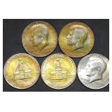 5 BU 1976 Kennedy Bicentennial Half Dollars Toned