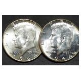 Pair of 1964 Kennedy 90% Silver Half Dollars BU