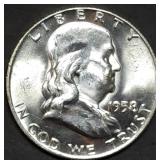 1958-D Franklin Silver Half Dollar Gem BU