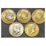 5 BU 1976 Kennedy Bicentennial Half Dollars Toned