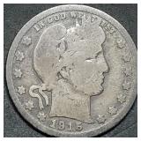 1915-D Barber Silver Quarter