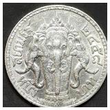 1915 Thailand 1 Baht .90% Silver Coin Gem BU