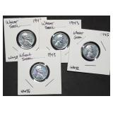 4 Lincoln WW2 Steel Wheat Cents, High Grades