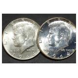Pair of 1964 Kennedy 90% Silver Half Dollars BU