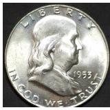 1953-D Franklin Silver Half Dollar Gem BU FBL