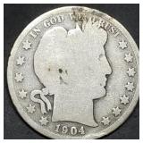 1904-S Barber Silver Half Dollar