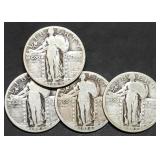 4 Standing Liberty Silver Quarters 1927 to 1929