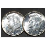 Pair of 1964 Kennedy 90% Silver Half Dollars BU