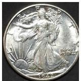 1942-D Walking Liberty Silver Half Dollar Gem BU