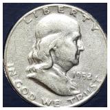 1952-S Franklin Silver Half Dollar on Card