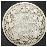1872 H Canada  25 Cents Silver Quarter