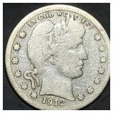 1912-S Barber Silver Quarter, Better Date