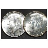Pair of 1964 Kennedy 90% Silver Half Dollars BU