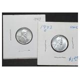 Pair of BU 1943 Steel Wheat Cents Nice