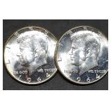 Pair of 1964 Kennedy 90% Silver Half Dollars BU