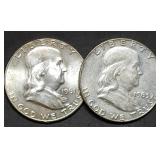 1961 & 1963-D Franklin Silver Half Dollars
