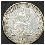 1891-S Seated Liberty Silver Quarter High Grade