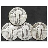 4 Standing Liberty Silver Quarters 1927 to 1930