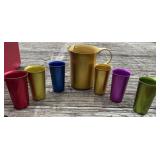Aluminum Pitcher & 6 Glasses