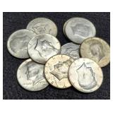 (10) 40% Silver K. Half Dollars