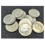 (10) 40% Silver K. Half Dollars