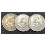 (3) Mexico 1 Peso 1957, 66, 67 Silver