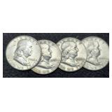 (4) F. Half Dollars: 1948-D, 50, 53-S, 56