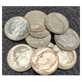 (10) Silver Roosevelt Dimes 1962-64