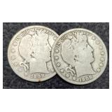 (2) 1908 Barber Half Dollars P&S