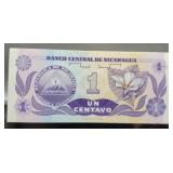 1991 Nicaragua 1 Un Centavo Banknote