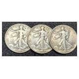 (3) W. Liberty Half Dollars: 1940, 42, 45