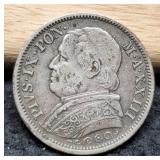1868 Papal States/Vatican Silver 1 LIre