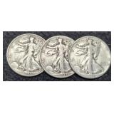 (3) W. Liberty Half Dollars: 1943, 45-D, 46