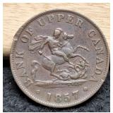 1857 Bank Of Upper Canada Half Penny XF