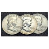 (3) F. Half Dollars: 1954-D, 57-D, 61-D