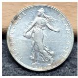 1917 France Silver 2 Francs 83.5%/10G/.2684 ASW