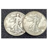 (2) W. Liberty Half Dollars: 1943-D, 1945
