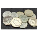 (10) 40% Silver K. Half Dollars