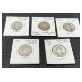 (5) W. Quarters: 1932, 36-D, 37-S, 40-D, 41-D