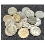 (22) Silver Dimes: 19 Mercury 3 Roosevelt
